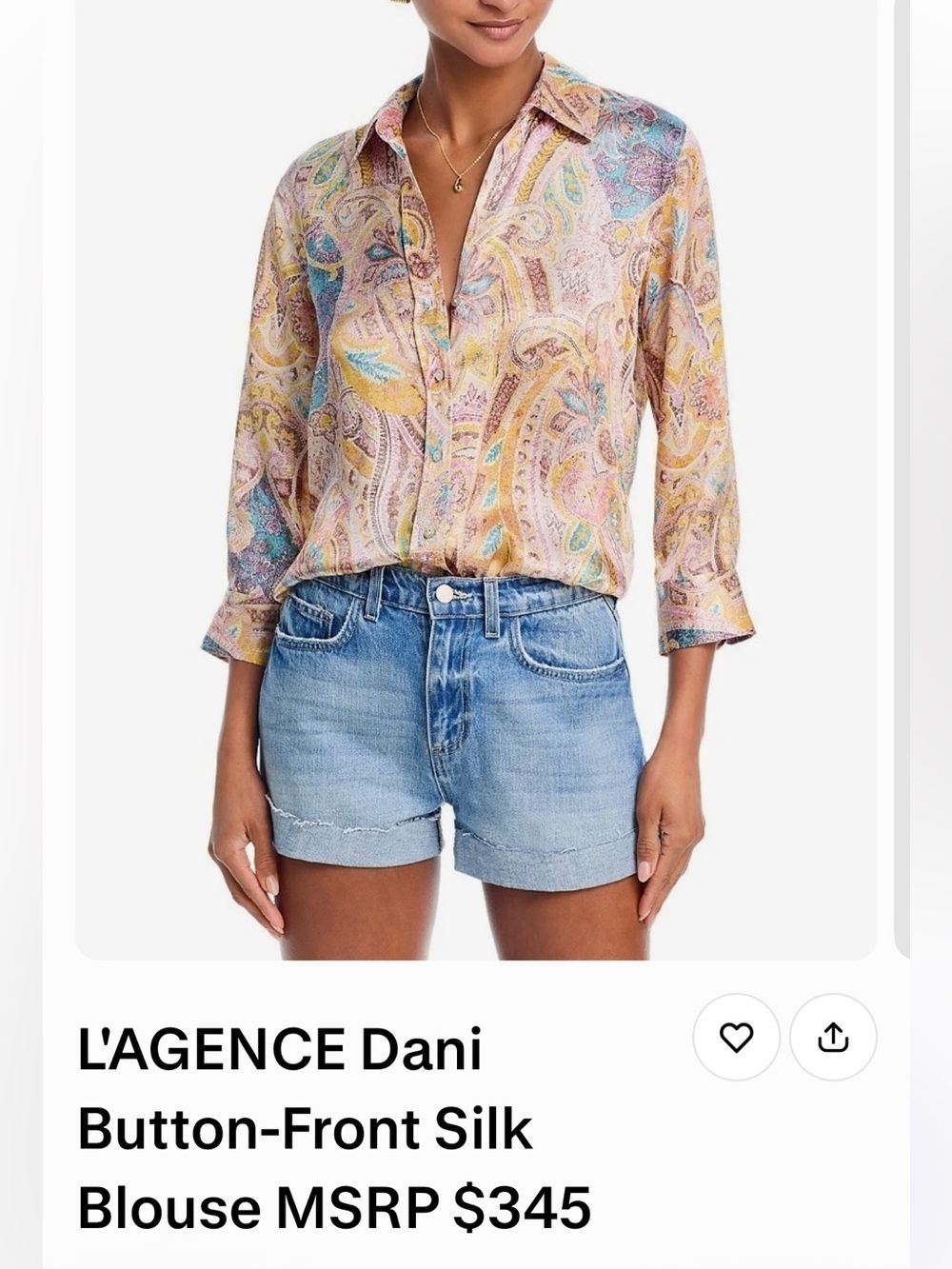 NWT, L'AGENCE Dani size S, Pastel Paisley Silk Button-Down Blouse, MSRP $345.00 - Picture 2 of 13